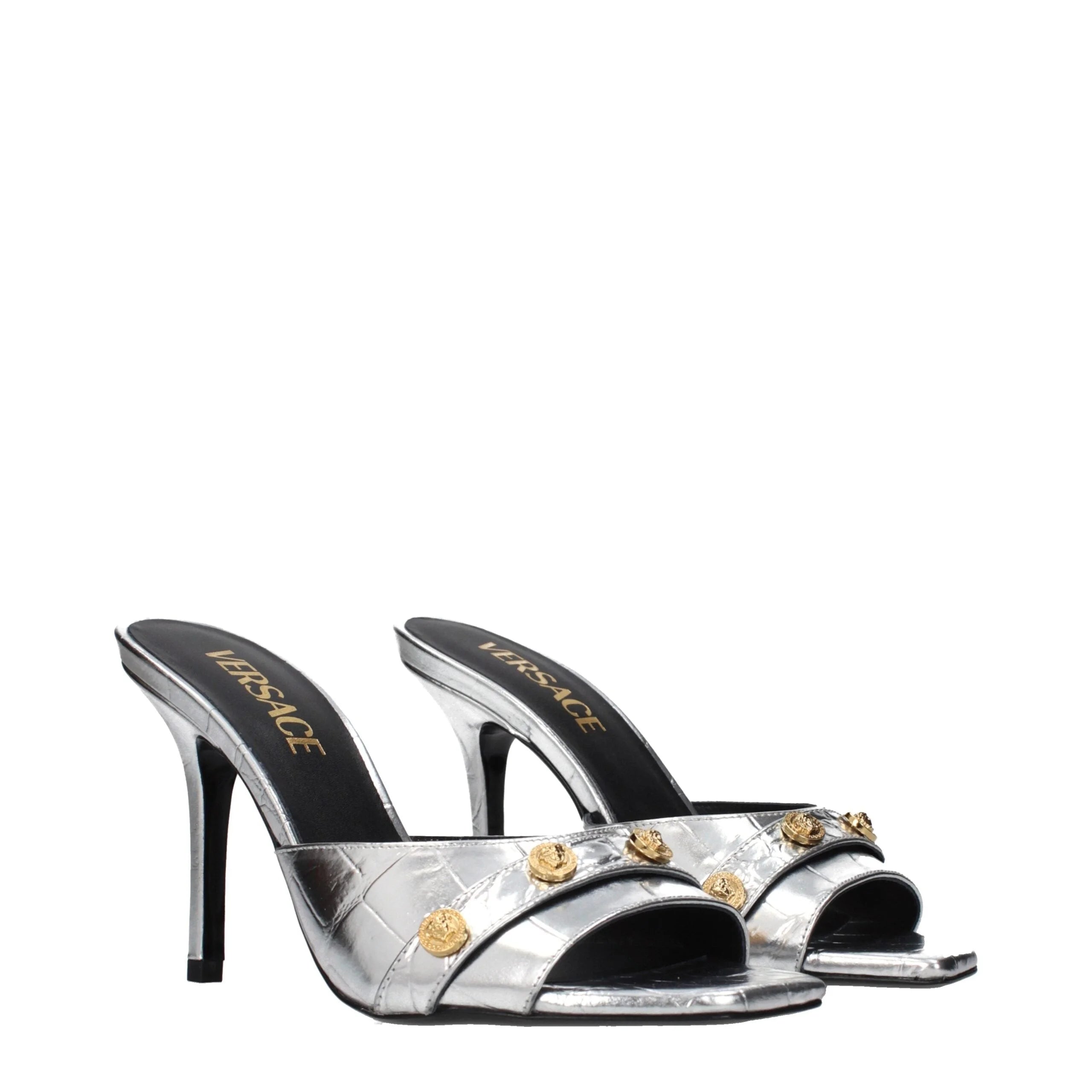 Versace Gray Leather Stiletto Heel Sandals