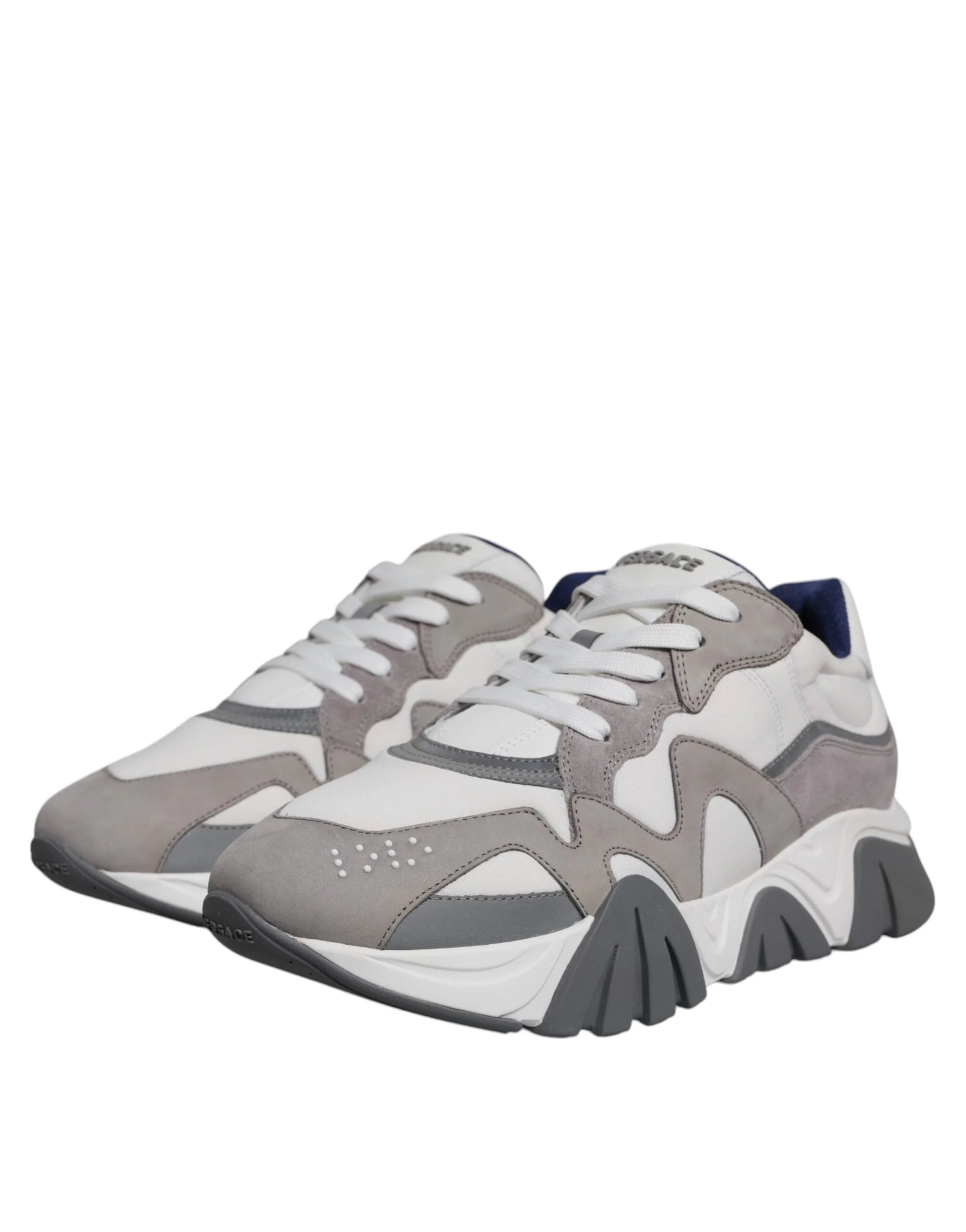 Versace Grey Leather Neoprene Chunky Low Top Squalo Sneakers Shoes - Sneakers