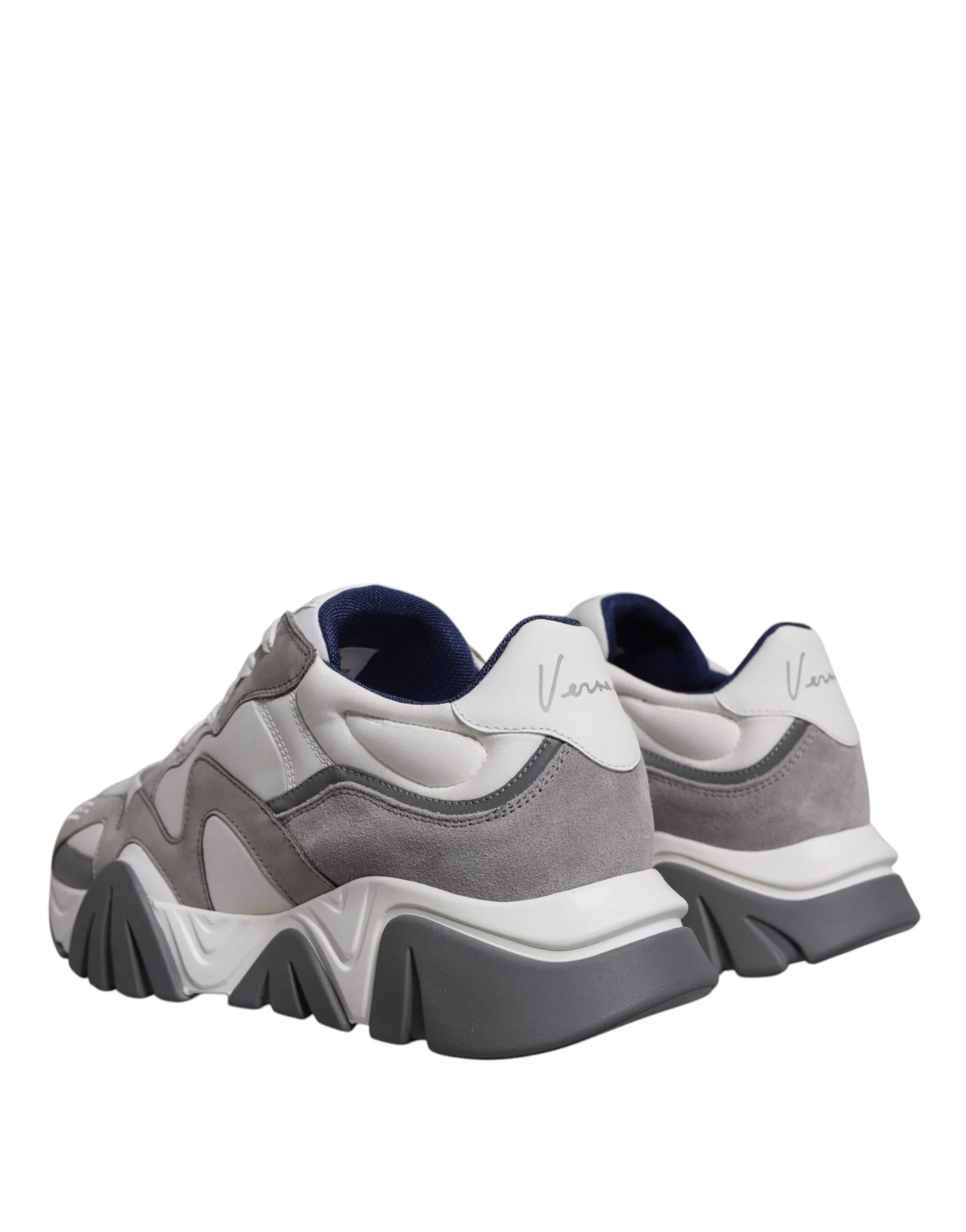 Versace Grey Leather Neoprene Chunky Low Top Squalo Sneakers Shoes - Sneakers