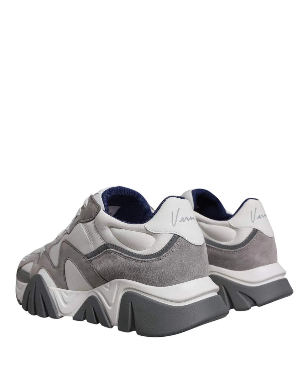 Versace Grey Leather Neoprene Chunky Low Top Squalo Sneakers Shoes - Sneakers