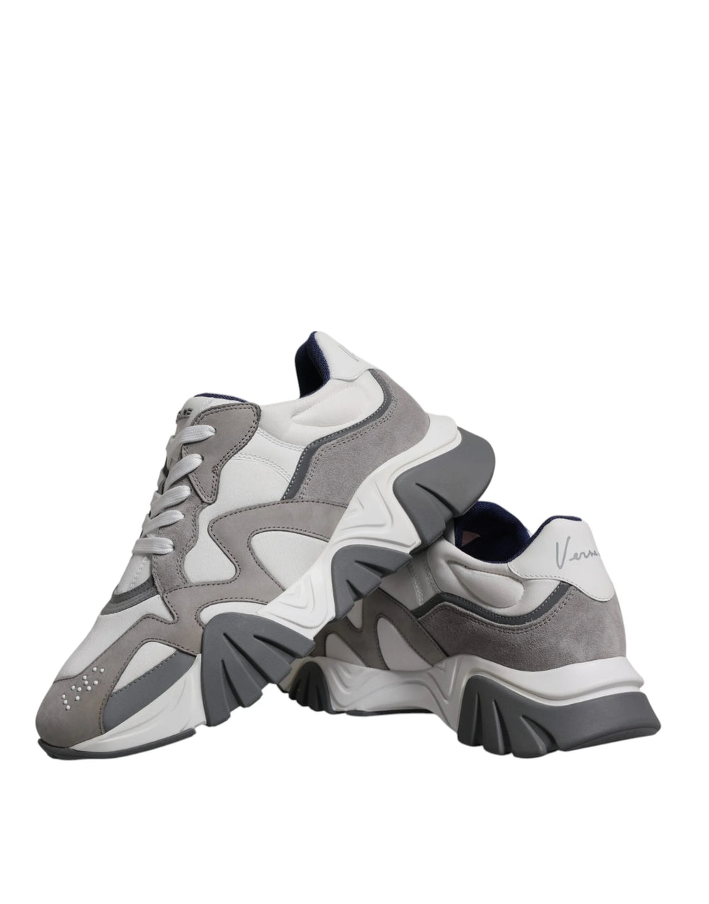Versace Grey Leather Neoprene Chunky Low Top Squalo Sneakers Shoes - Sneakers
