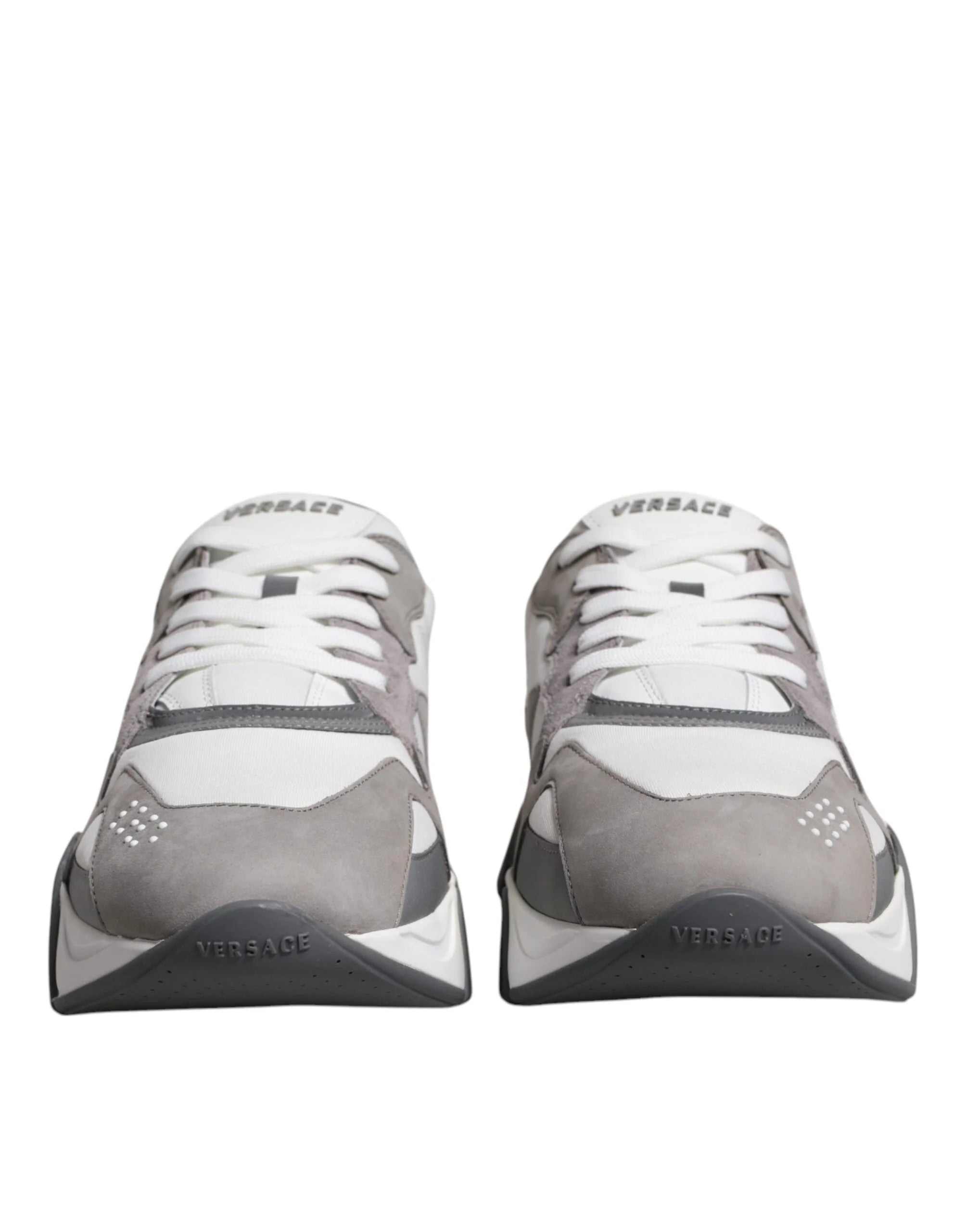 Versace Grey Leather Neoprene Chunky Low Top Squalo Sneakers Shoes - Sneakers