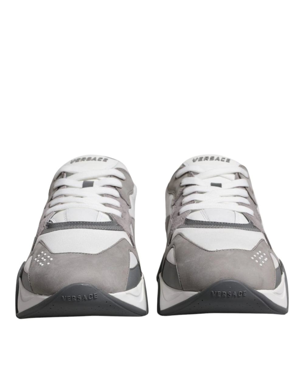 Versace Grey Leather Neoprene Chunky Low Top Squalo Sneakers Shoes - Sneakers