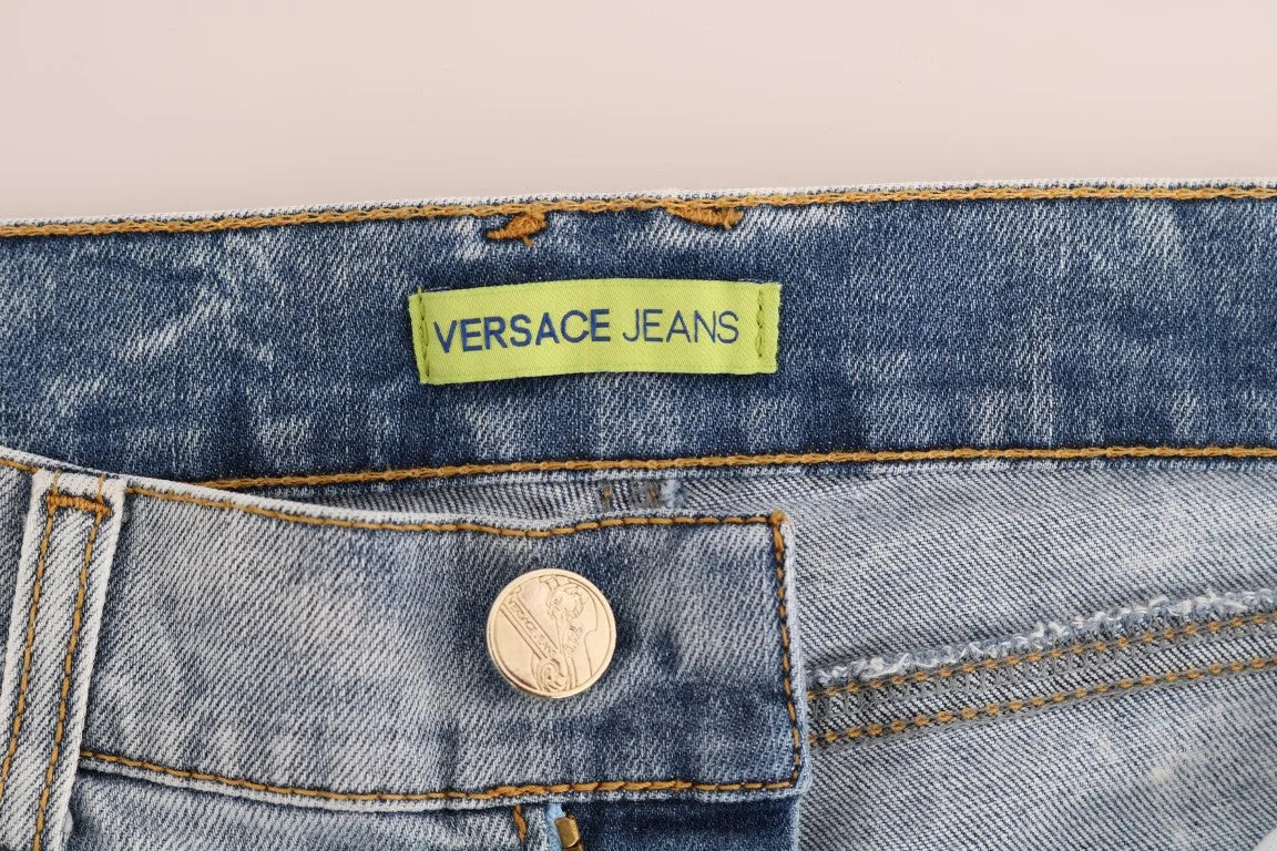 Versace Jeans Blue Wash Torn Stretch Slim Fit Jeans - W26 - Jeans