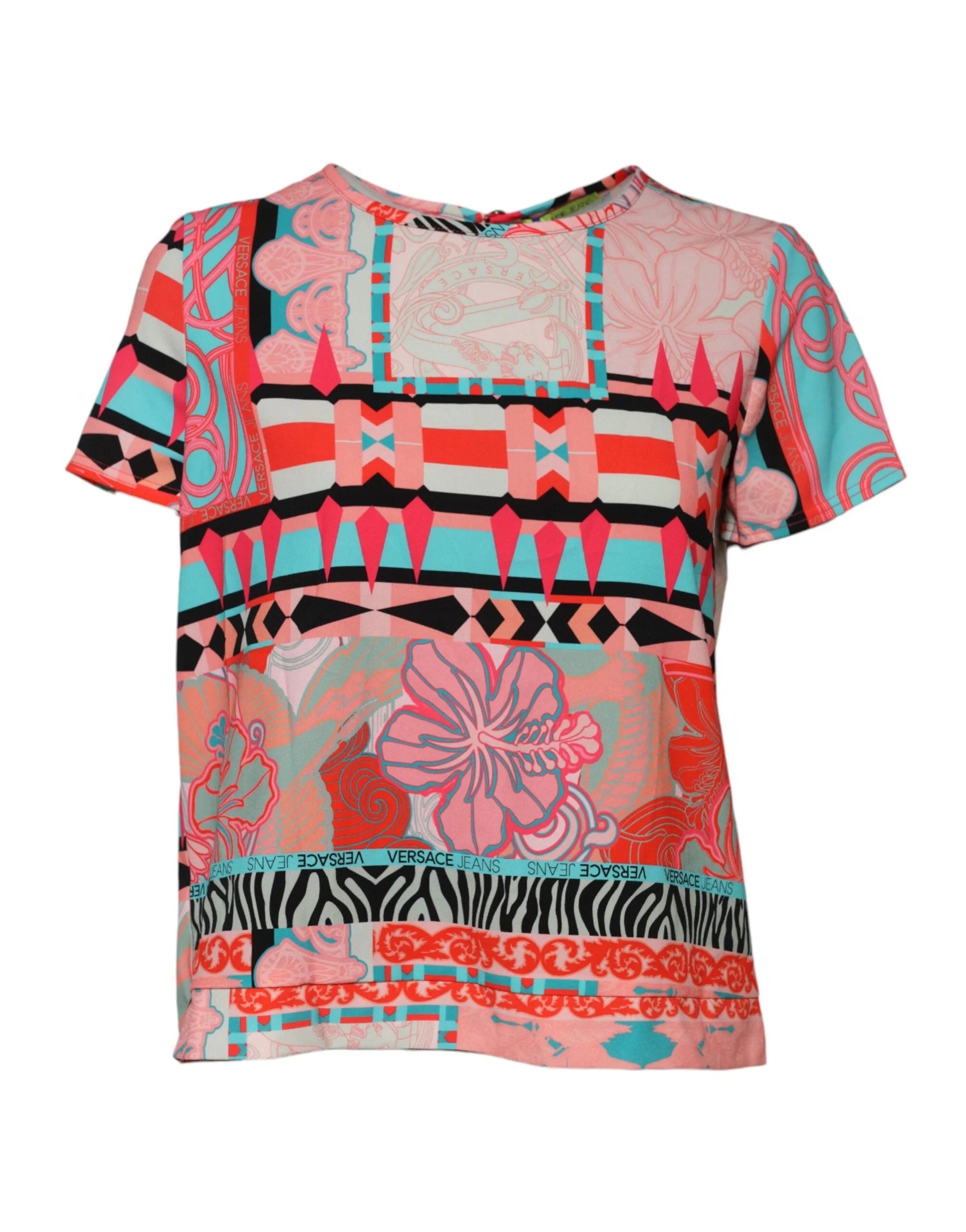 Versace Jeans Multicolor Print Short Sleeves Women Blouse Top - IT42|M - Blouses