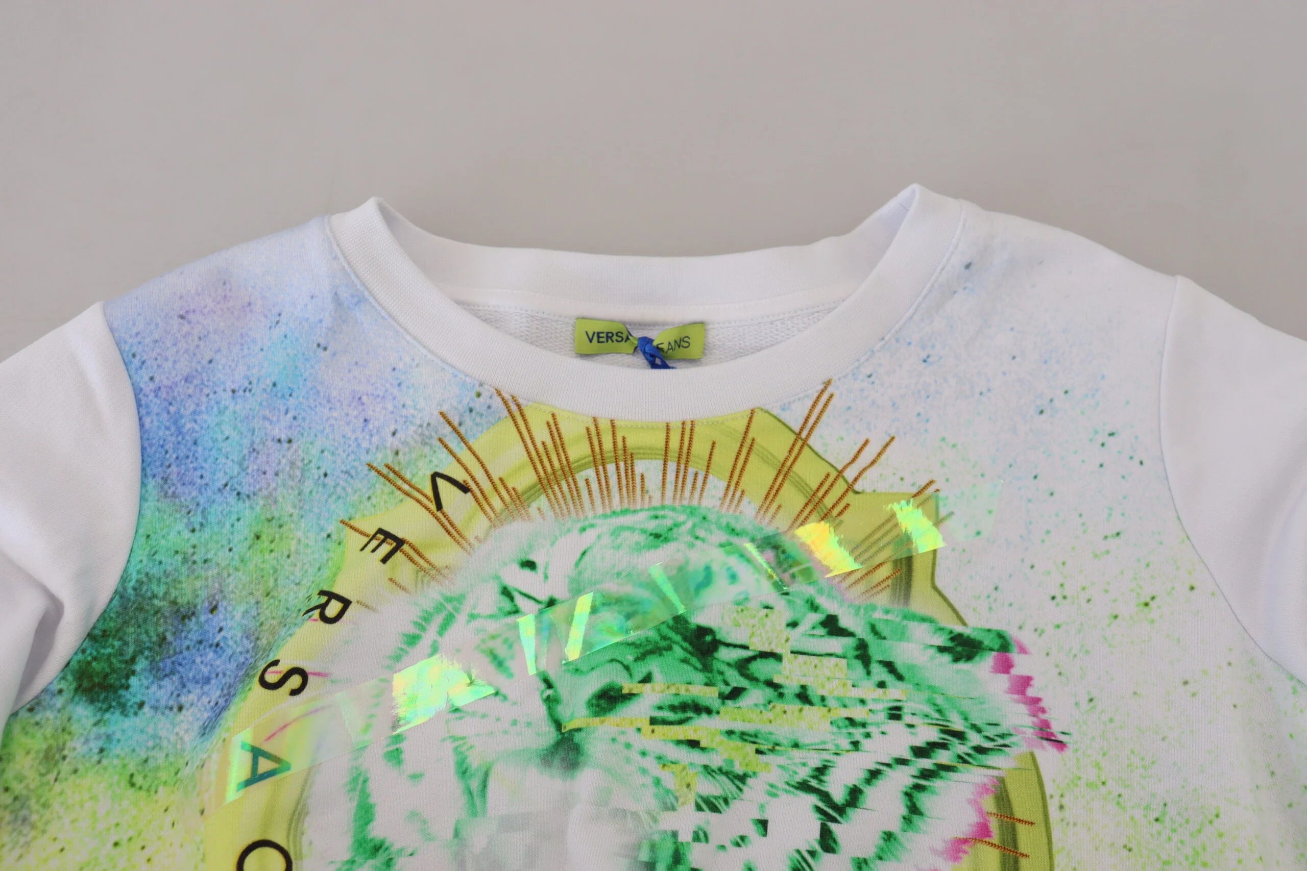 Versace Jeans White Graphic Print Long Sleeves Sweater - IT38|XS - Sweaters