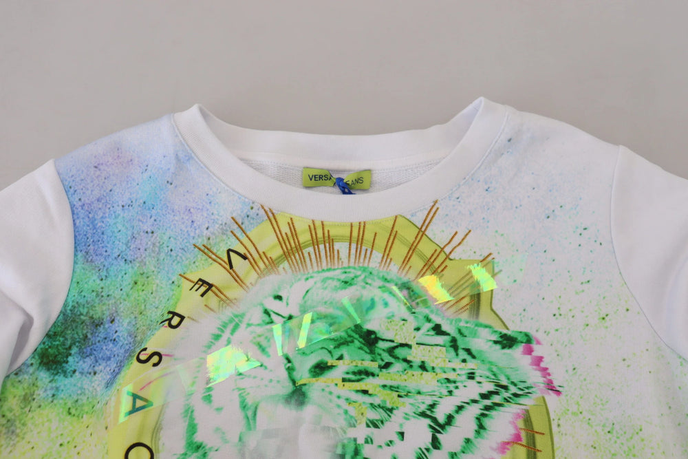 Versace Jeans White Graphic Print Long Sleeves Sweater - IT38|XS - Sweaters