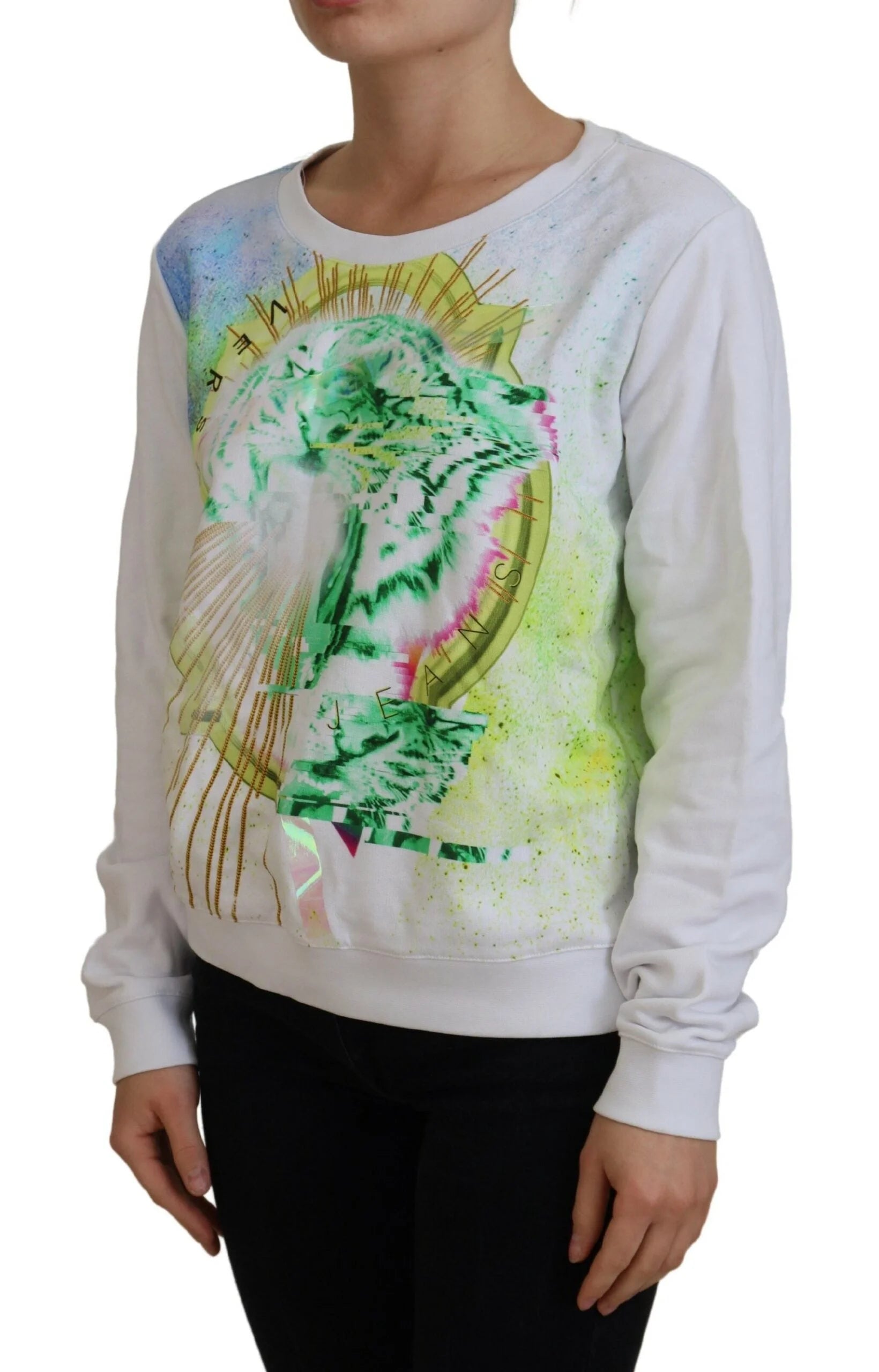 Versace Jeans White Graphic Print Long Sleeves Sweater - IT38|XS - Sweaters