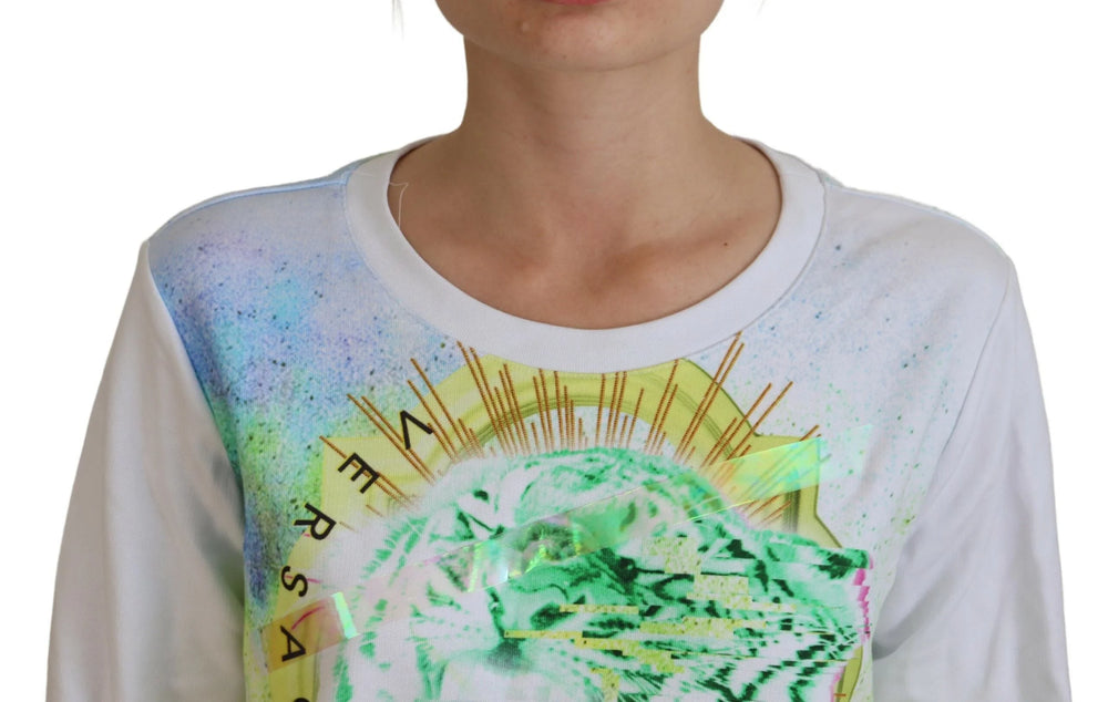 Versace Jeans White Graphic Print Long Sleeves Sweater - IT38|XS - Sweaters