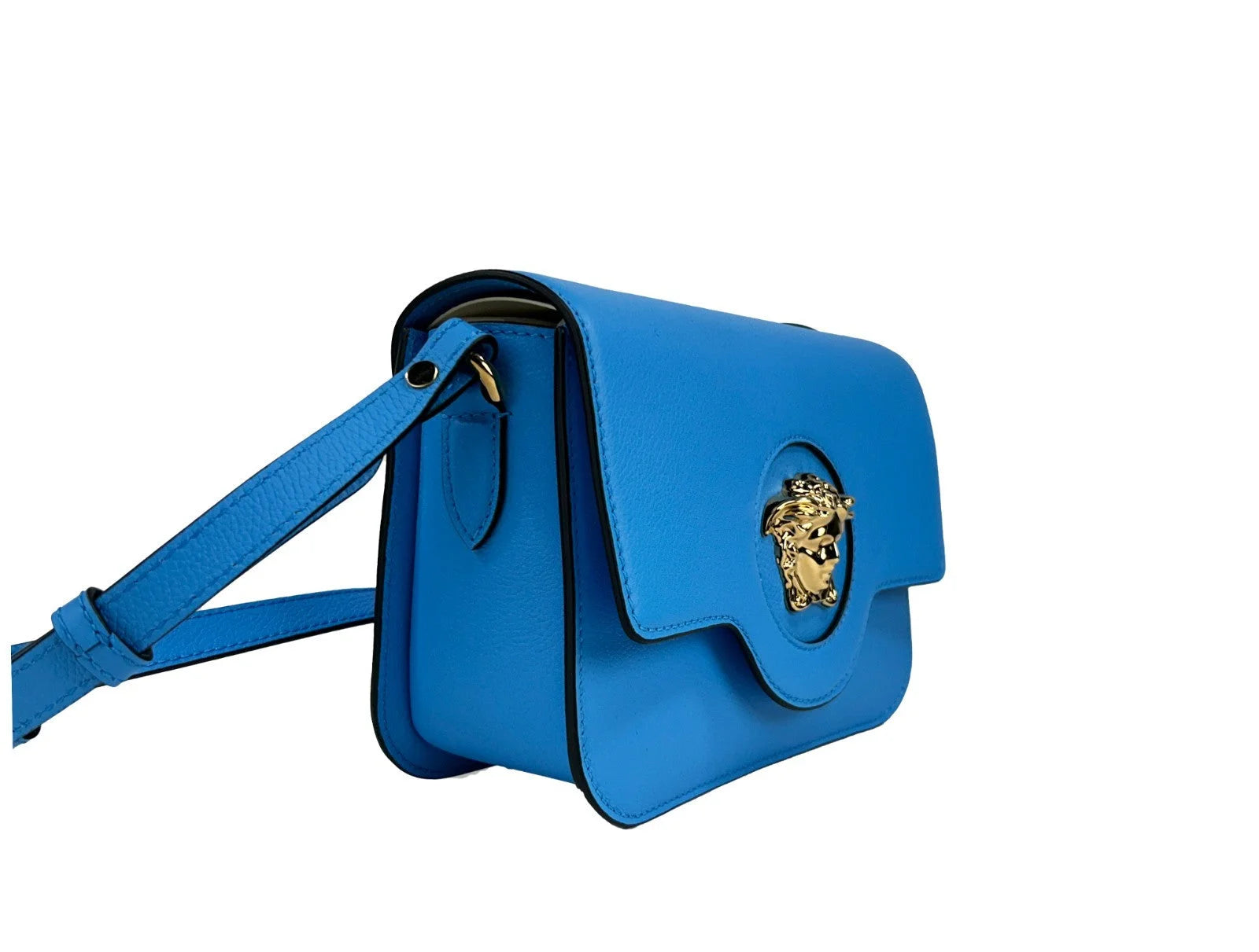 Versace La Medusa Blue Leather Shoulder Crossbody Bag Purse
