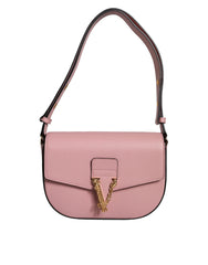Versace Pink Grainy Calf Leather Logo Crossbody Shoulder Bag - Cross Body Bags