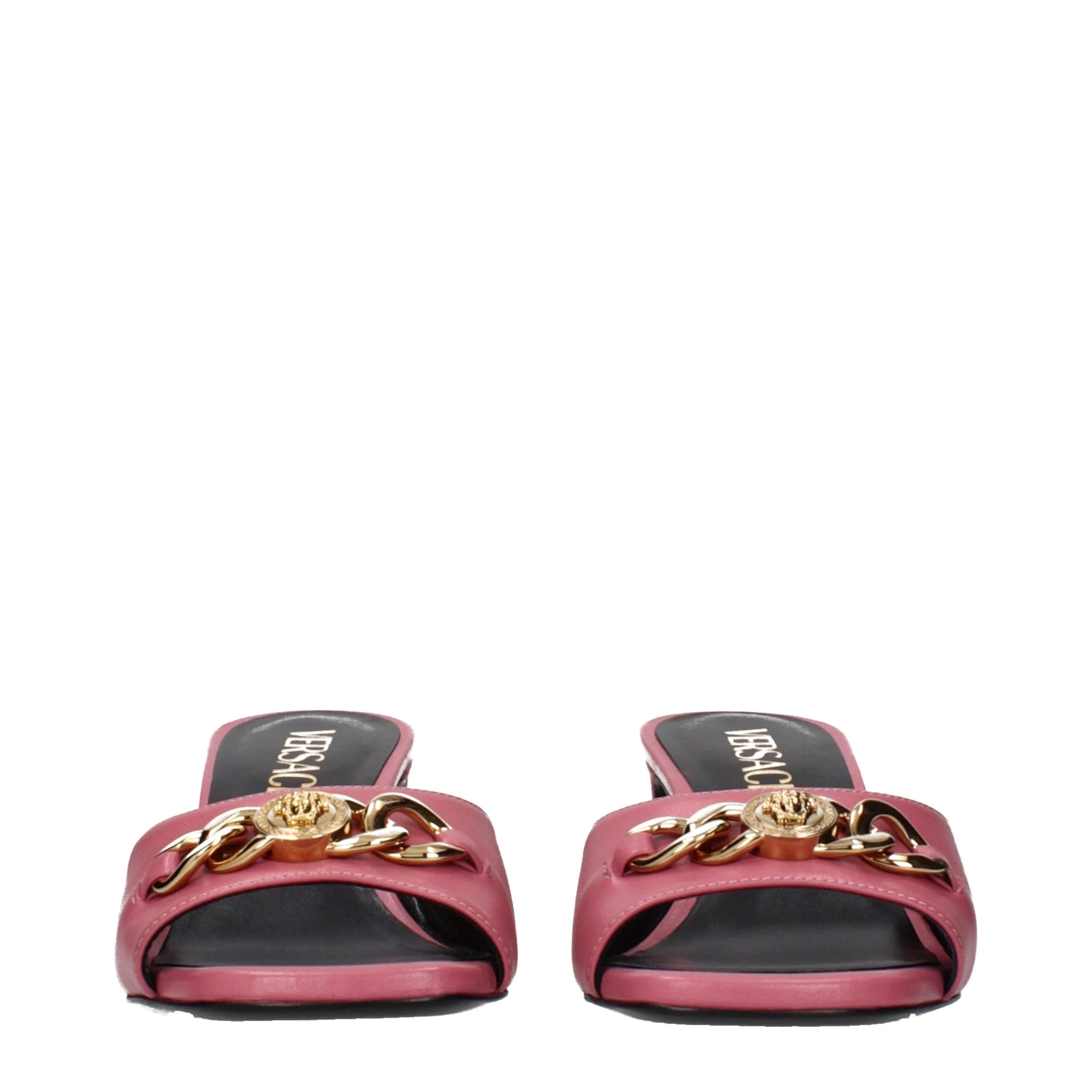 Versace Pink Leather Flat Sandals