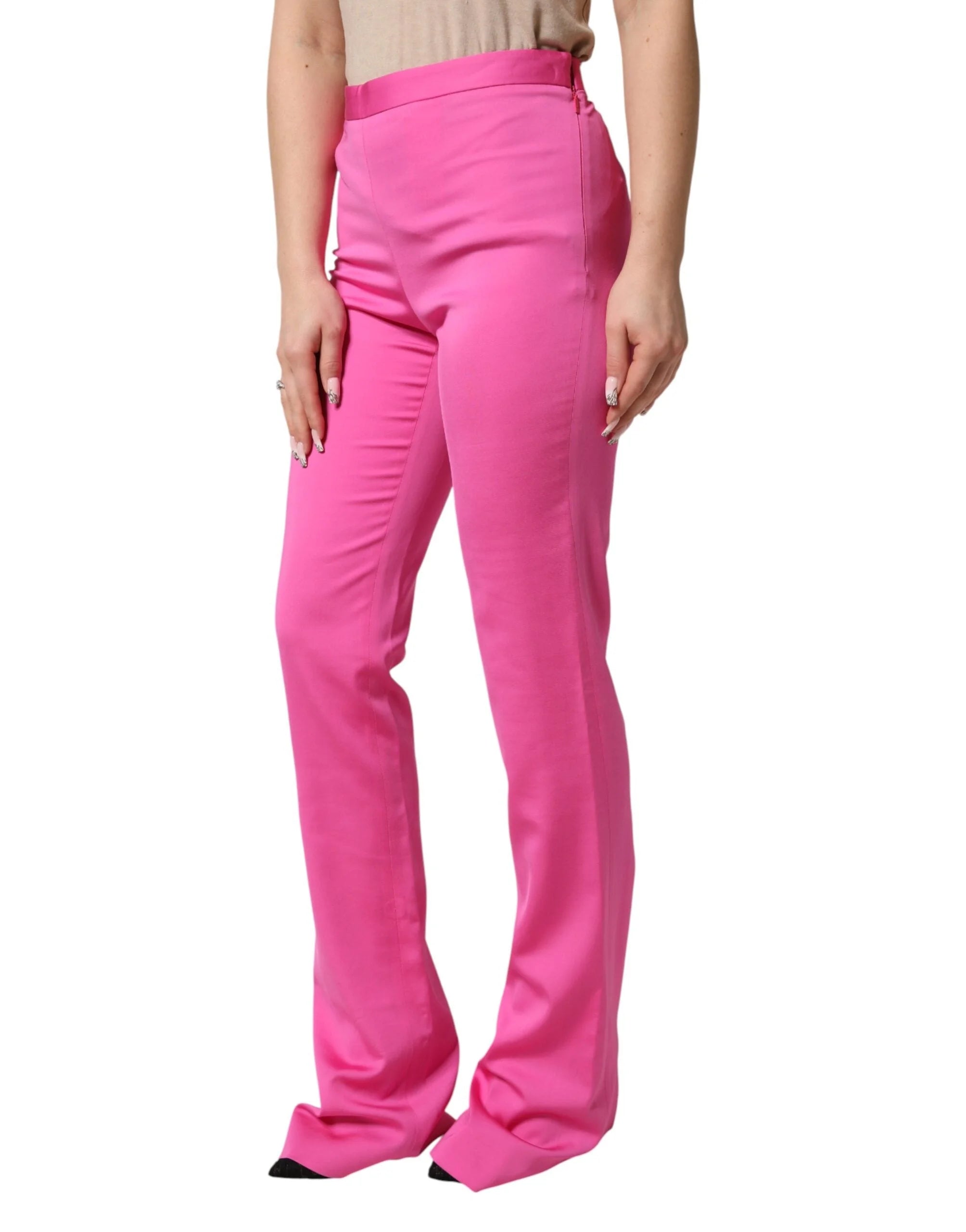Versace Pink Viscose High Waist Straight Casual Trouser Pants - IT42|M