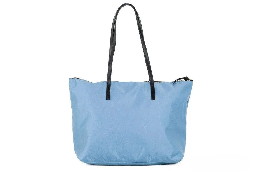 Versace Portuna Medusa Medium Cornflower Blue Nylon Leather Tote Bag Purse