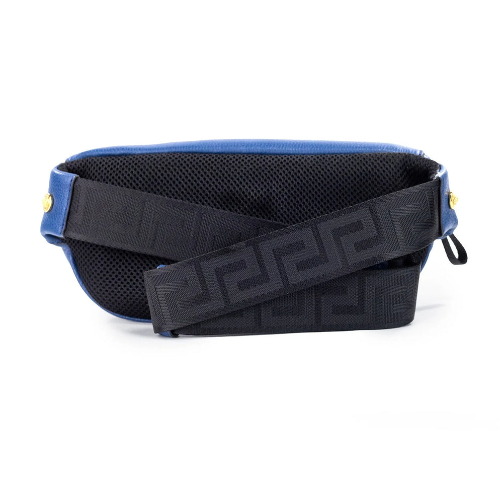 Versace Small Navy Calf Leather Medusa Pendant Fanny Waist Pack Belt Bag - Fanny Packs