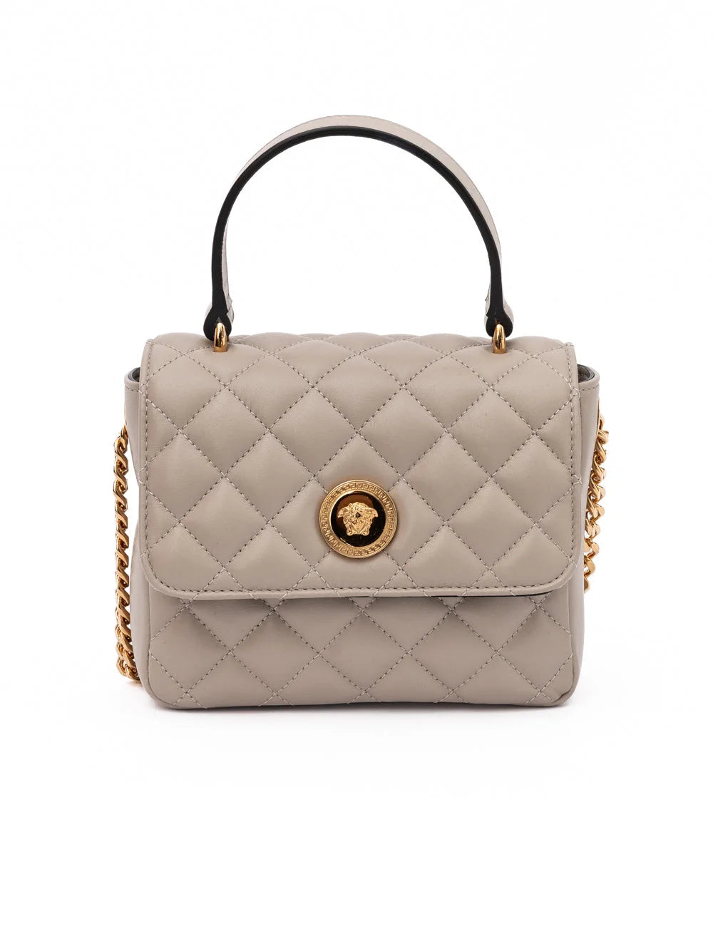 Sac à main en cuir matelassé taupe Versace