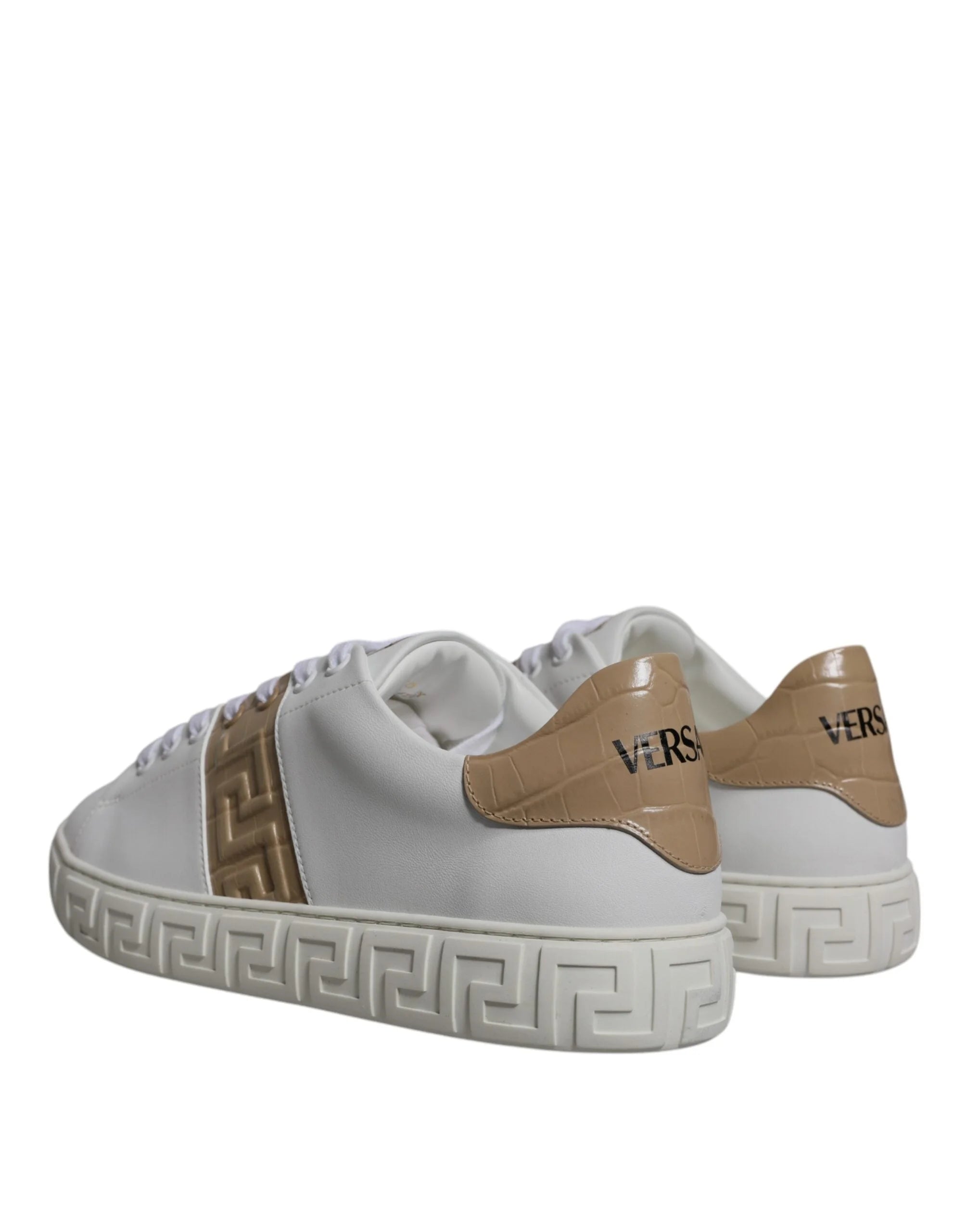 Versace White Brown Greca Print TPU Low Top Men Sneakers Shoes - Sneakers