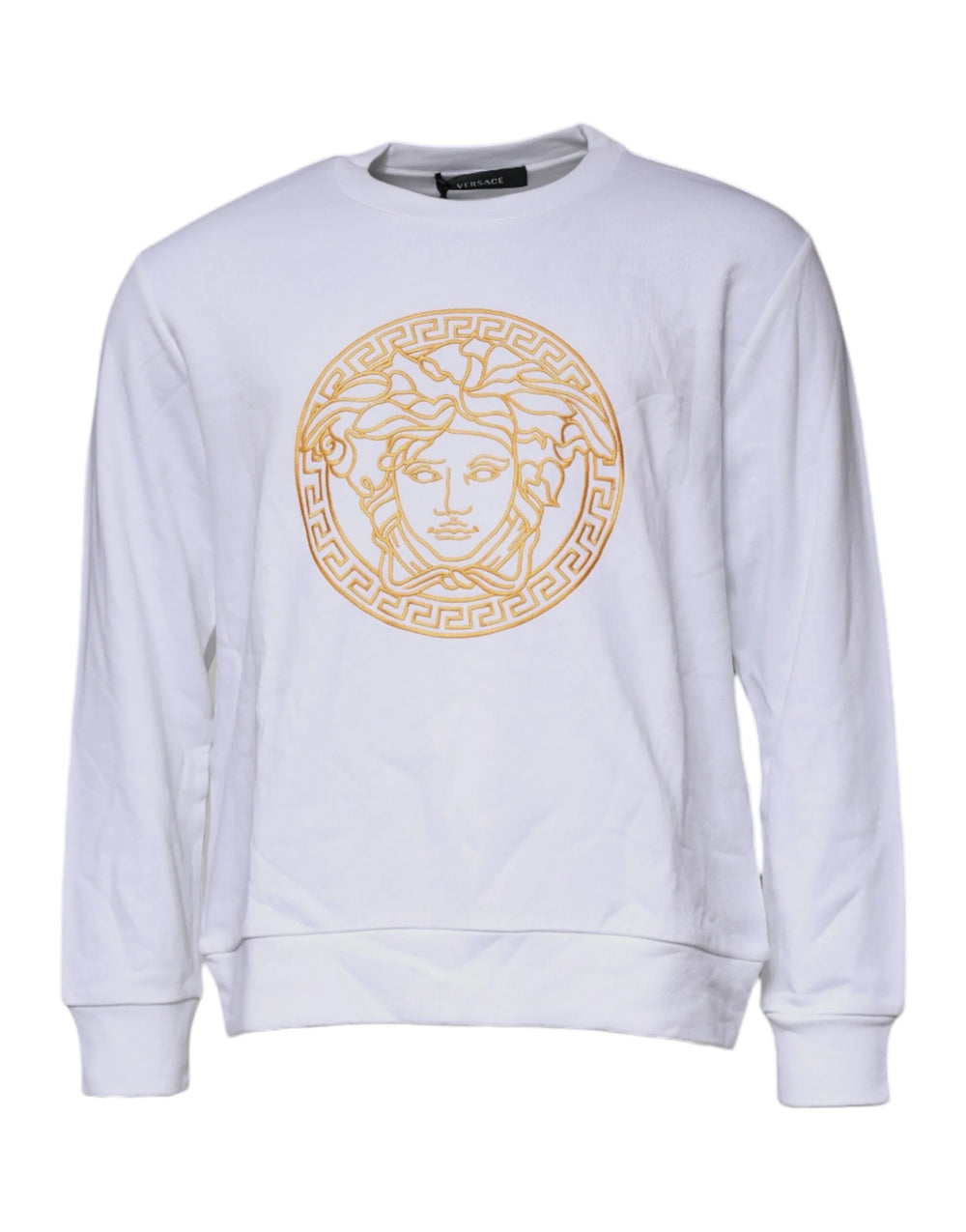 Versace White Medusa Embroidery Crew Neck Pullover Sweater - Sweatshirts