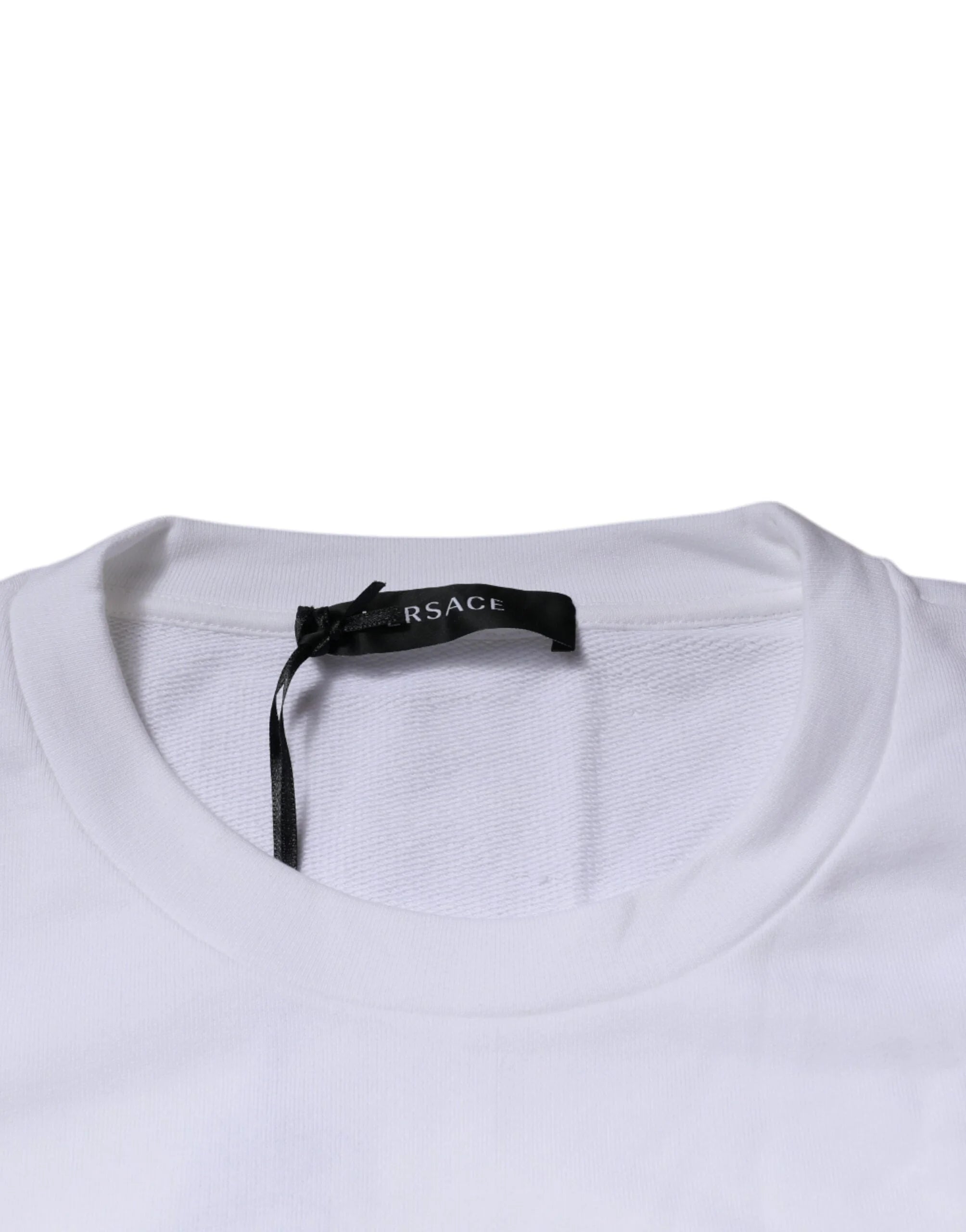 Versace White Medusa Embroidery Crew Neck Pullover Sweater - Sweatshirts