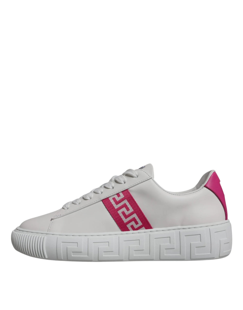 Versace White Pink Greca Print Platform Low Top Sneakers Shoes - EU42/US9 - Sneakers