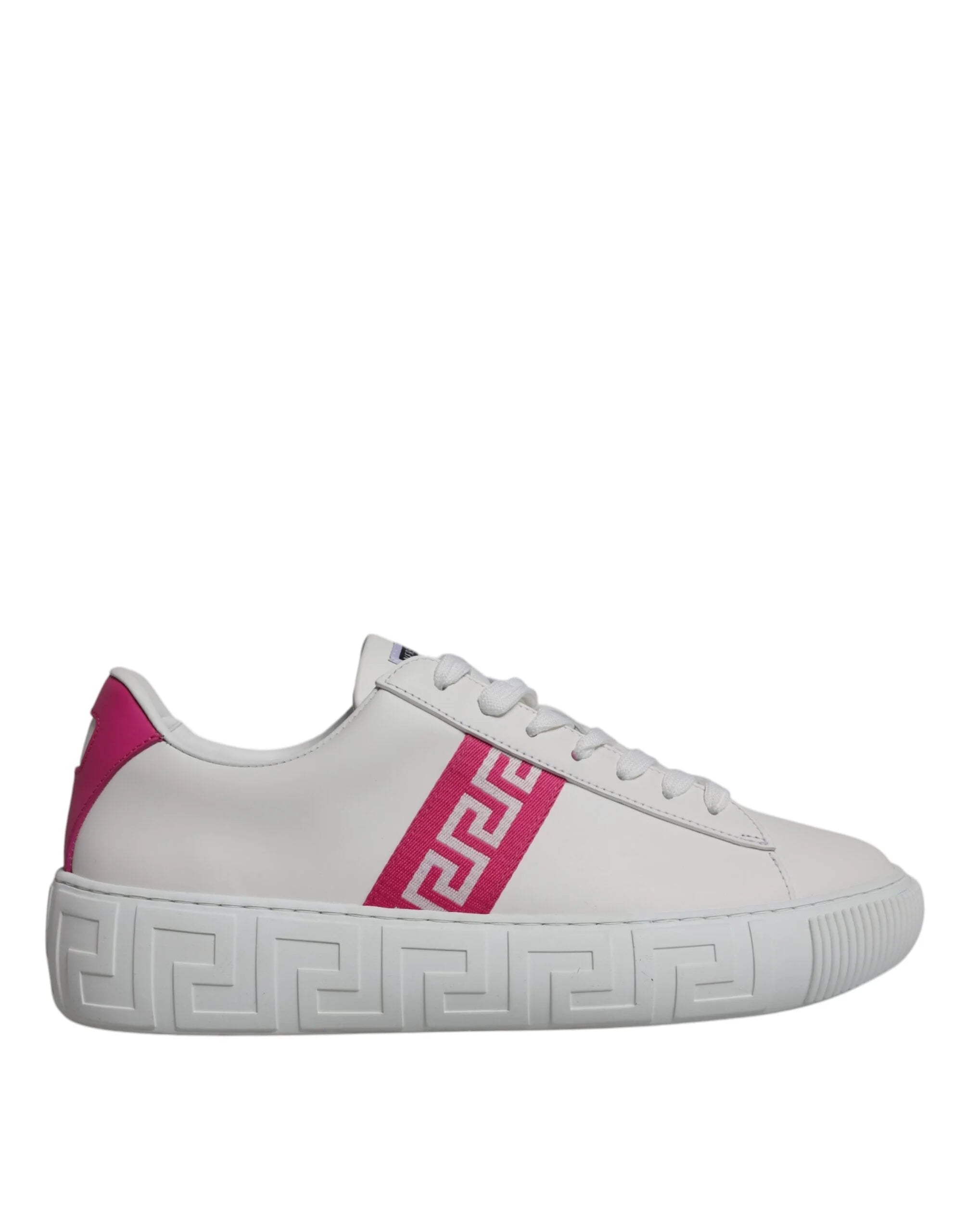 Versace White Pink Greca Print Platform Low Top Sneakers Shoes - EU42/US9 - Sneakers