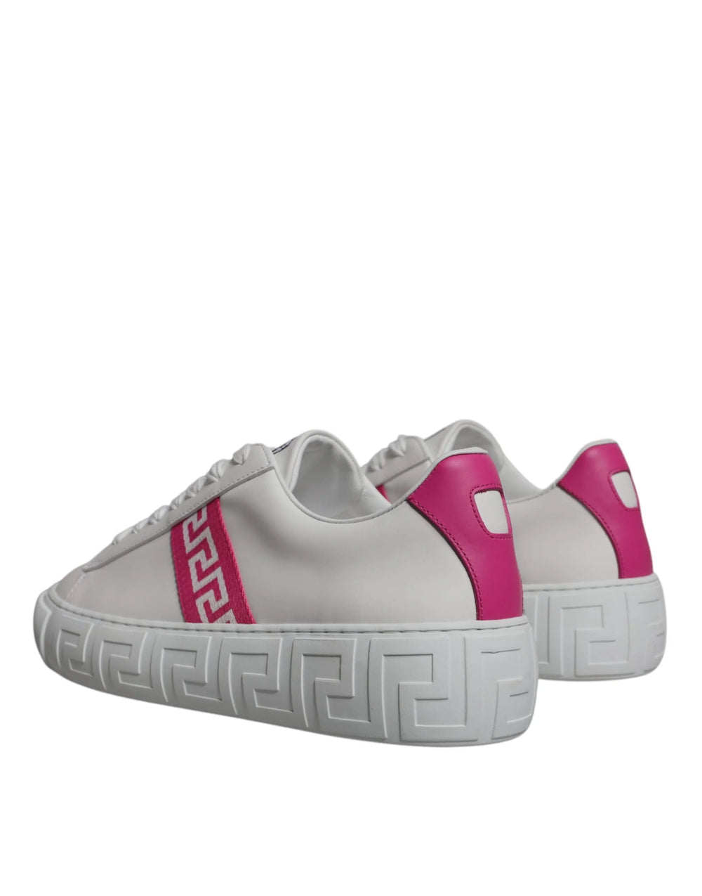 Versace White Pink Greca Print Platform Low Top Sneakers Shoes - EU42/US9 - Sneakers
