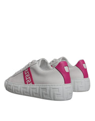 Versace White Pink Greca Print Platform Low Top Sneakers Shoes - EU42/US9 - Sneakers