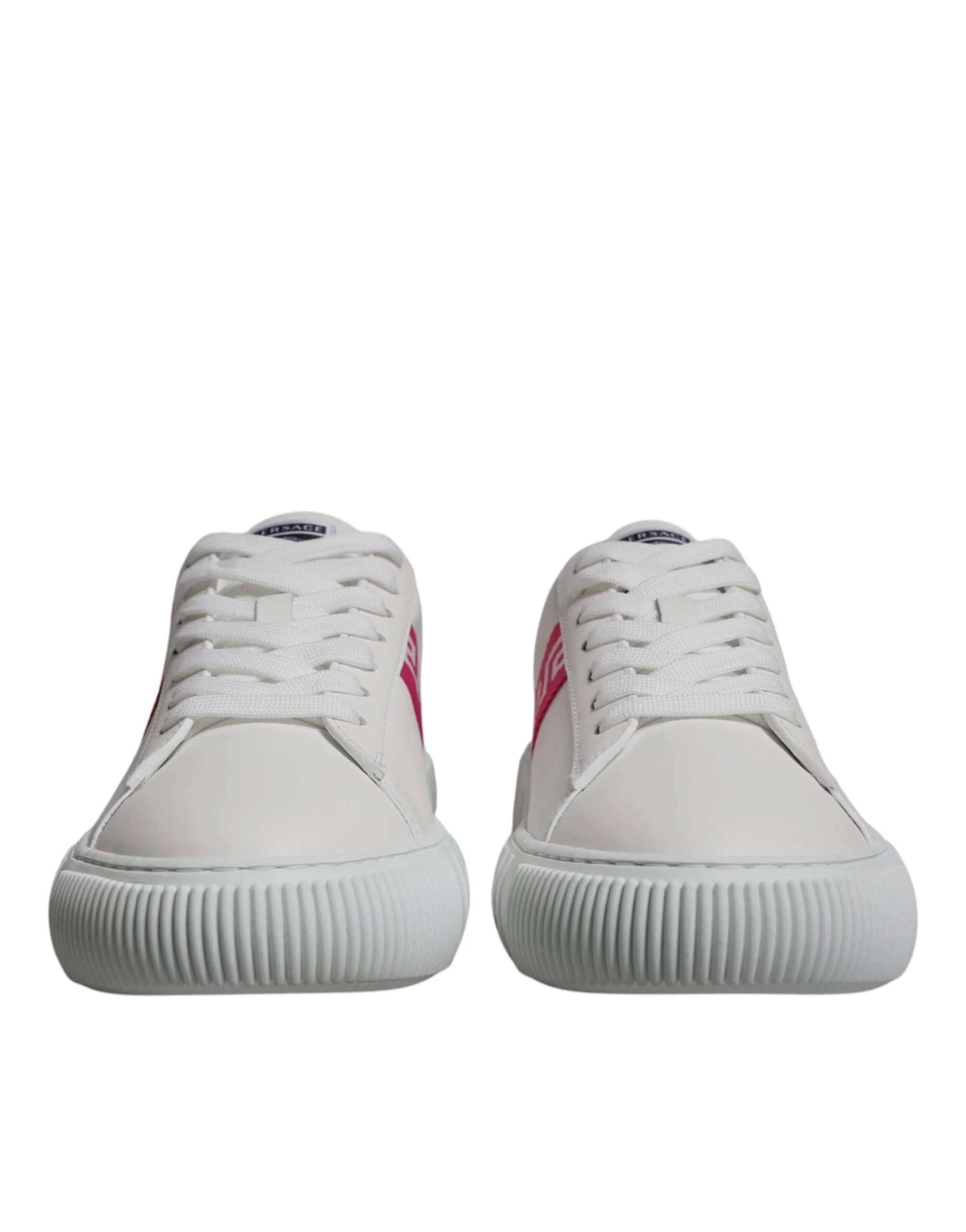 Versace White Pink Greca Print Platform Low Top Sneakers Shoes - EU42/US9 - Sneakers