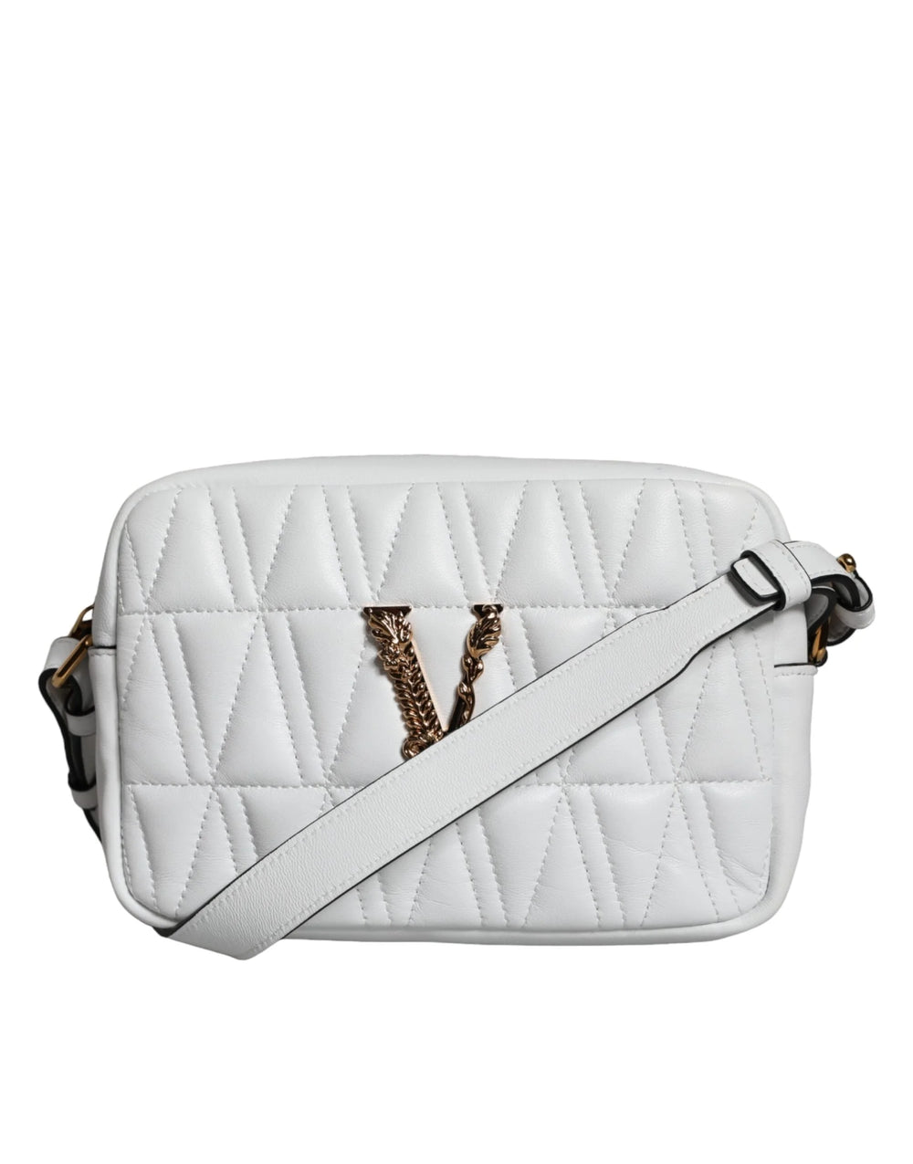 Versace White Quilted Nappa Leather Crossbody Shoulder Bag - Cross Body Bags