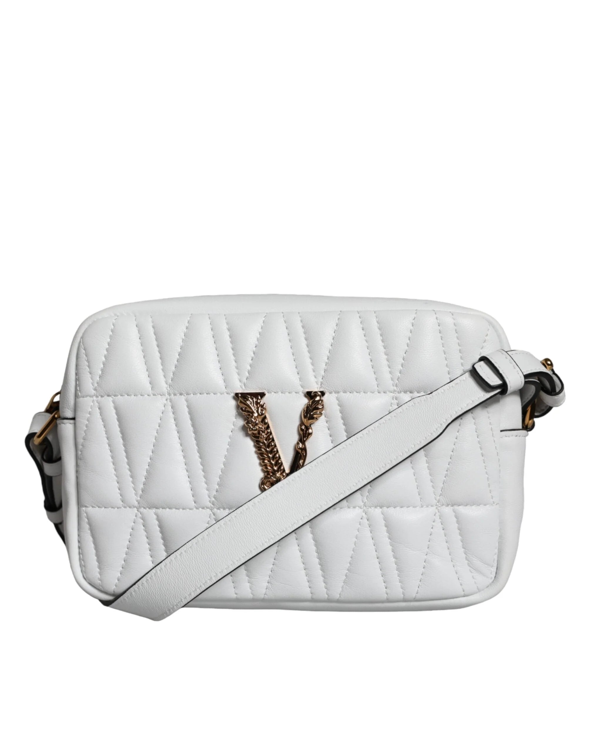 Versace White Quilted Nappa Leather Crossbody Shoulder Bag - Cross Body Bags