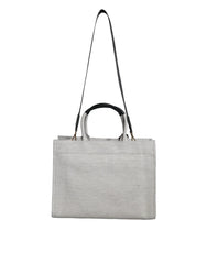 Versace White Top Handle Canvas Leather Logo Crossbody Tote Bag - Shopper Bags