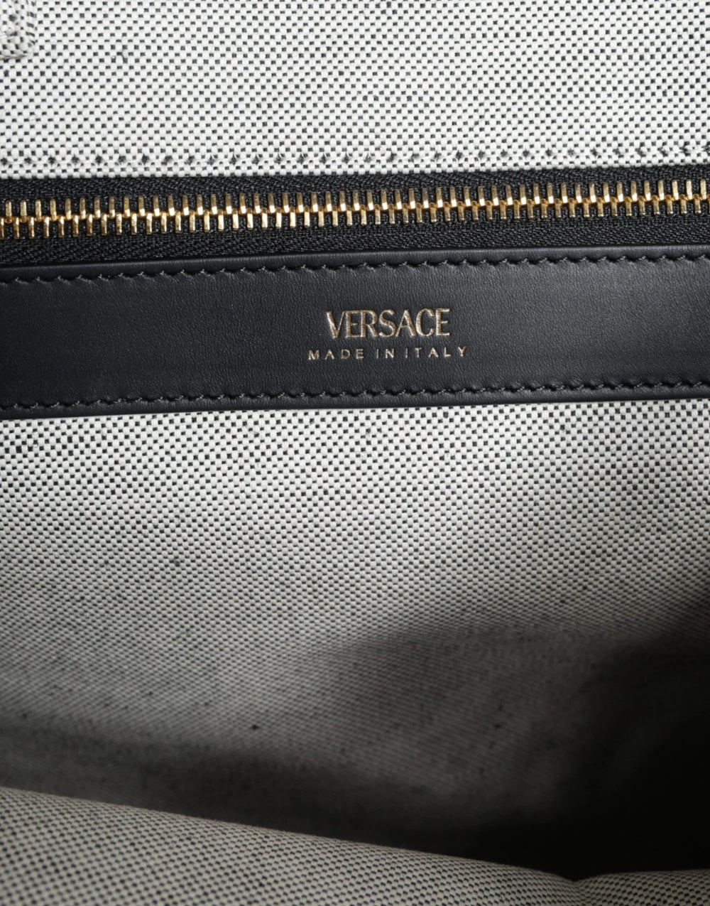 Versace White Top Handle Canvas Leather Logo Crossbody Tote Bag - Shopper Bags