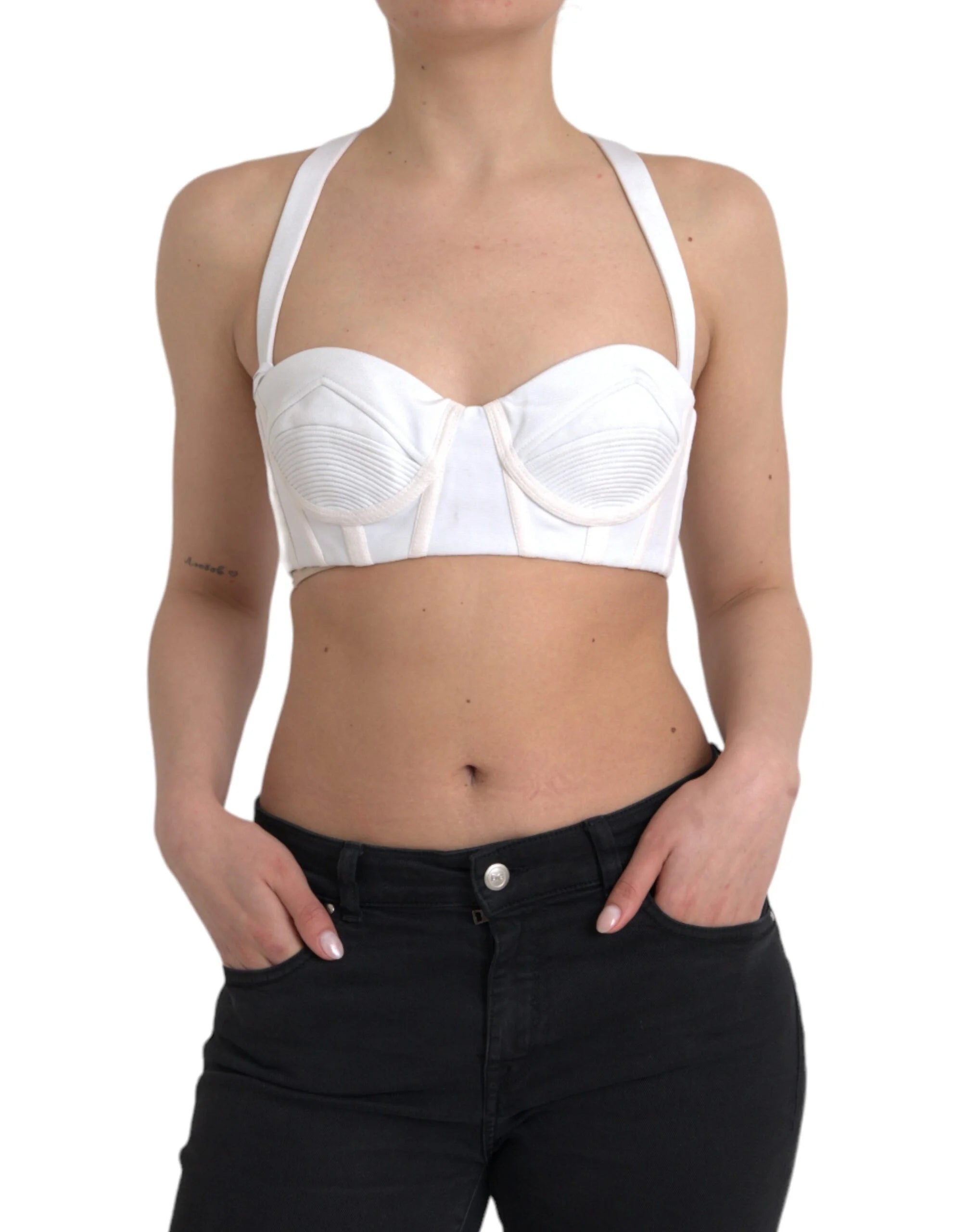 Versace White Viscose Bustier Sleeveless Cropped Top - IT42|M - Tank Tops