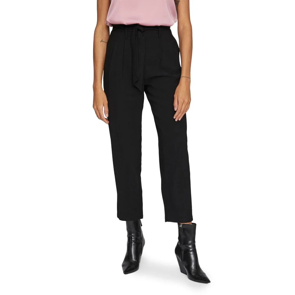 Vila Clothes Black Viscose Cropped Pant - IT36|XXS