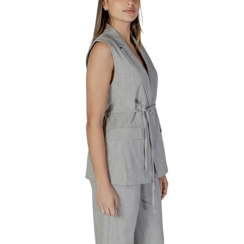 Vila Clothes Gray Recycled Polyester Waistcoat - IT38|XS