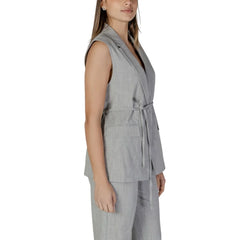 Vila Clothes Gray Recycled Polyester Waistcoat - IT38|XS