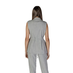 Vila Clothes Gray Recycled Polyester Waistcoat - IT38|XS