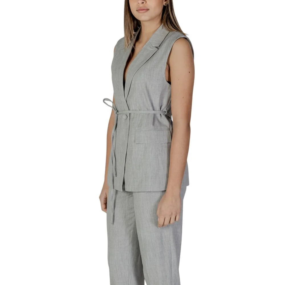 Vila Clothes Gray Recycled Polyester Waistcoat - IT38|XS