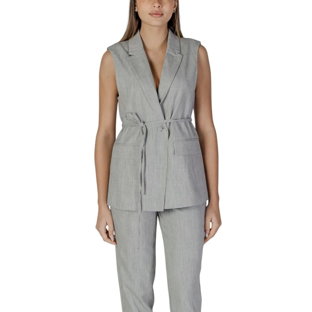 Vila Clothes Gray Recycled Polyester Waistcoat - IT38|XS
