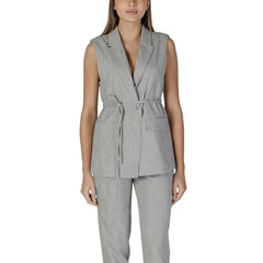 Vila Clothes Gray Recycled Polyester Waistcoat - IT38|XS