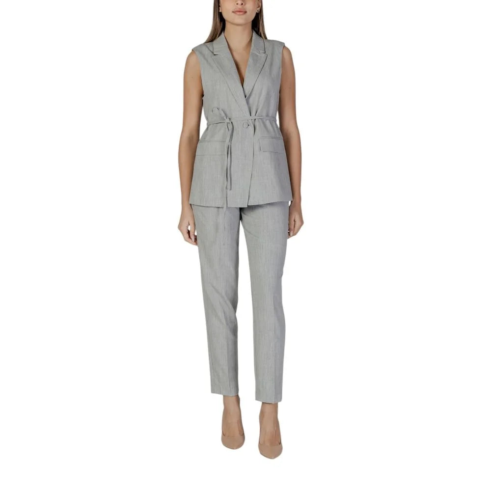 Vila Clothes Gray Recycled Polyester Waistcoat - IT38|XS