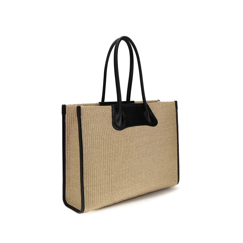 Sac à épaule en raphia beige Vivienne Westwood