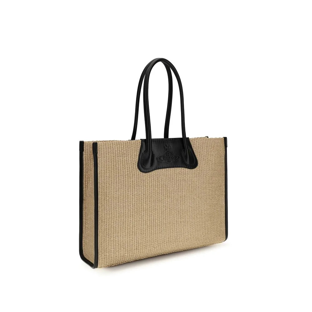 Sac à épaule en raphia beige Vivienne Westwood
