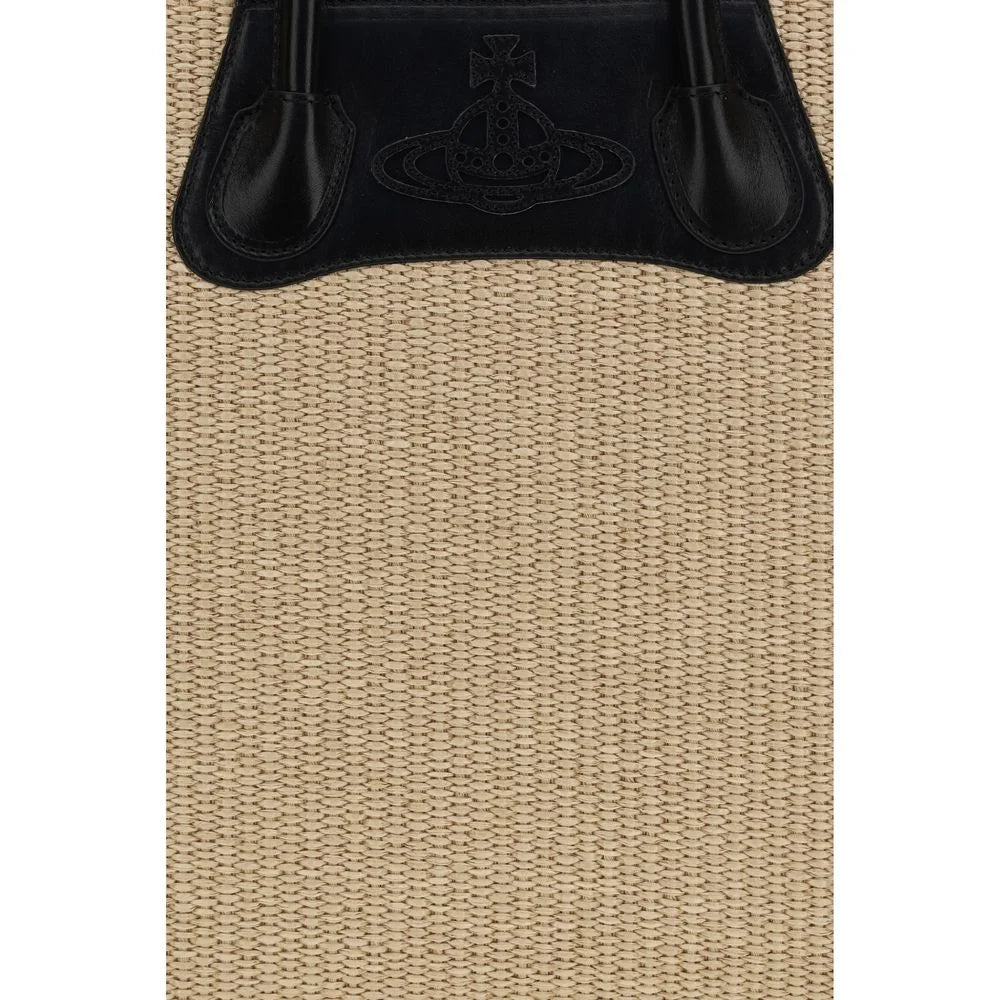 Sac à épaule en raphia beige Vivienne Westwood