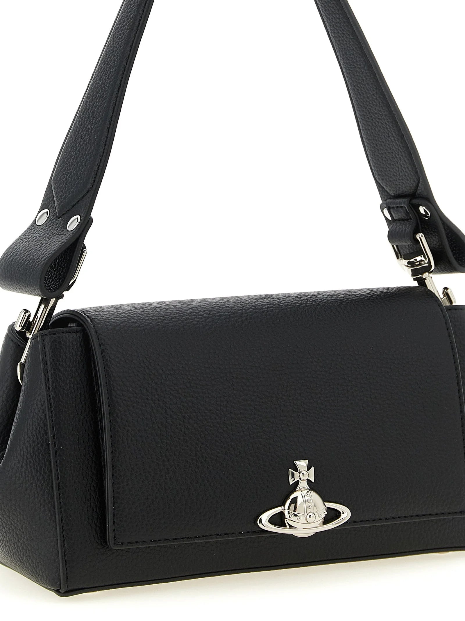 Rear view of the minimalist black polyethylene bag by Vivienne Westwood highlighting the smooth, durable finish.