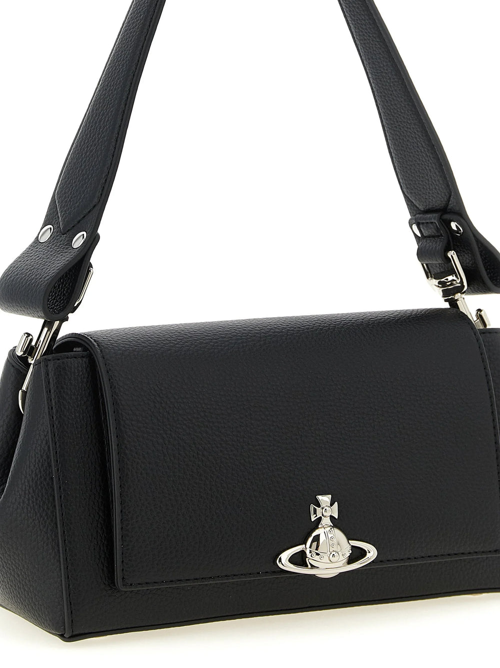 Rear view of the minimalist black polyethylene bag by Vivienne Westwood highlighting the smooth, durable finish.