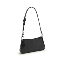 Rear view of the Vivienne Westwood Tasha shoulder bag highlighting the smooth black leather finish and tonal stitching.