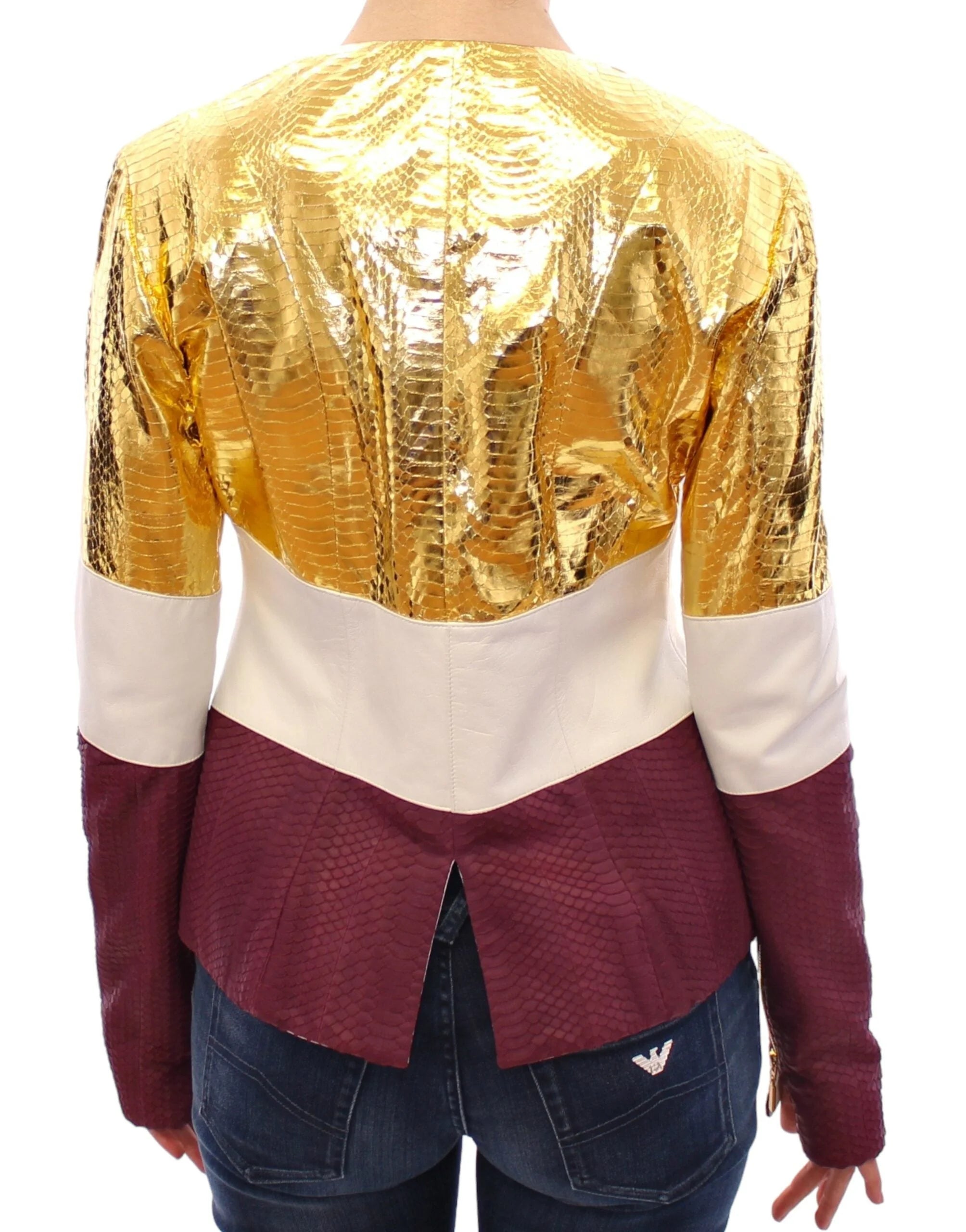 Vladimiro Gioia White Gold Purple Leather Jacket - IT40|S - Coats & Jackets