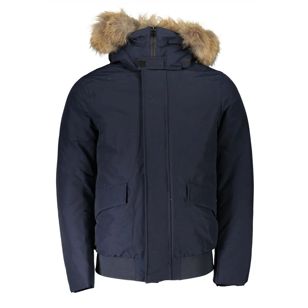 Woolrich Blue Cotton Men’s Jacket with Removable Hood