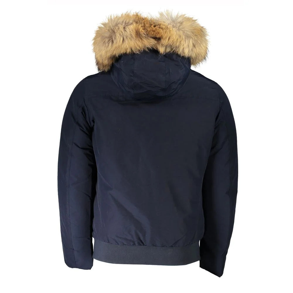 Woolrich Blue Cotton Men’s Jacket with Removable Hood